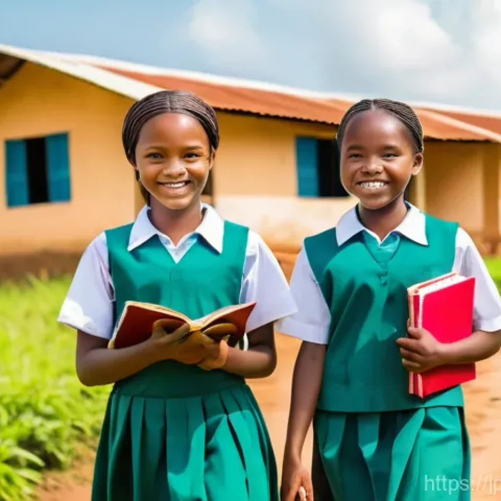 시에라리온 법률 및 제도 - **Prompt:** A vibrant and hopeful scene in a Sierra Leonean village. A group of young girls, aged be...