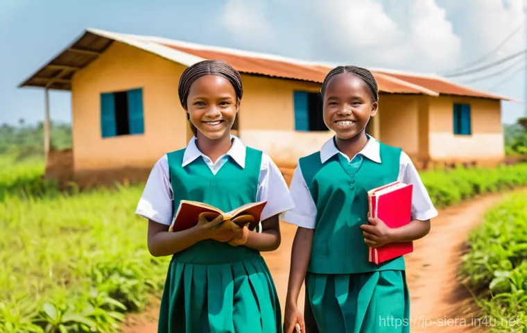 시에라리온 법률 및 제도 - **Prompt:** A vibrant and hopeful scene in a Sierra Leonean village. A group of young girls, aged be...