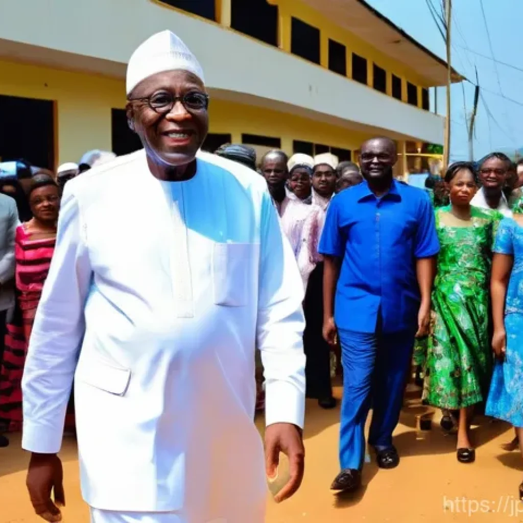 시에라리온 어네스트 바이 코로마 - A former president, appearing in his late 60s, with a dignified and compassionate expression, standi...