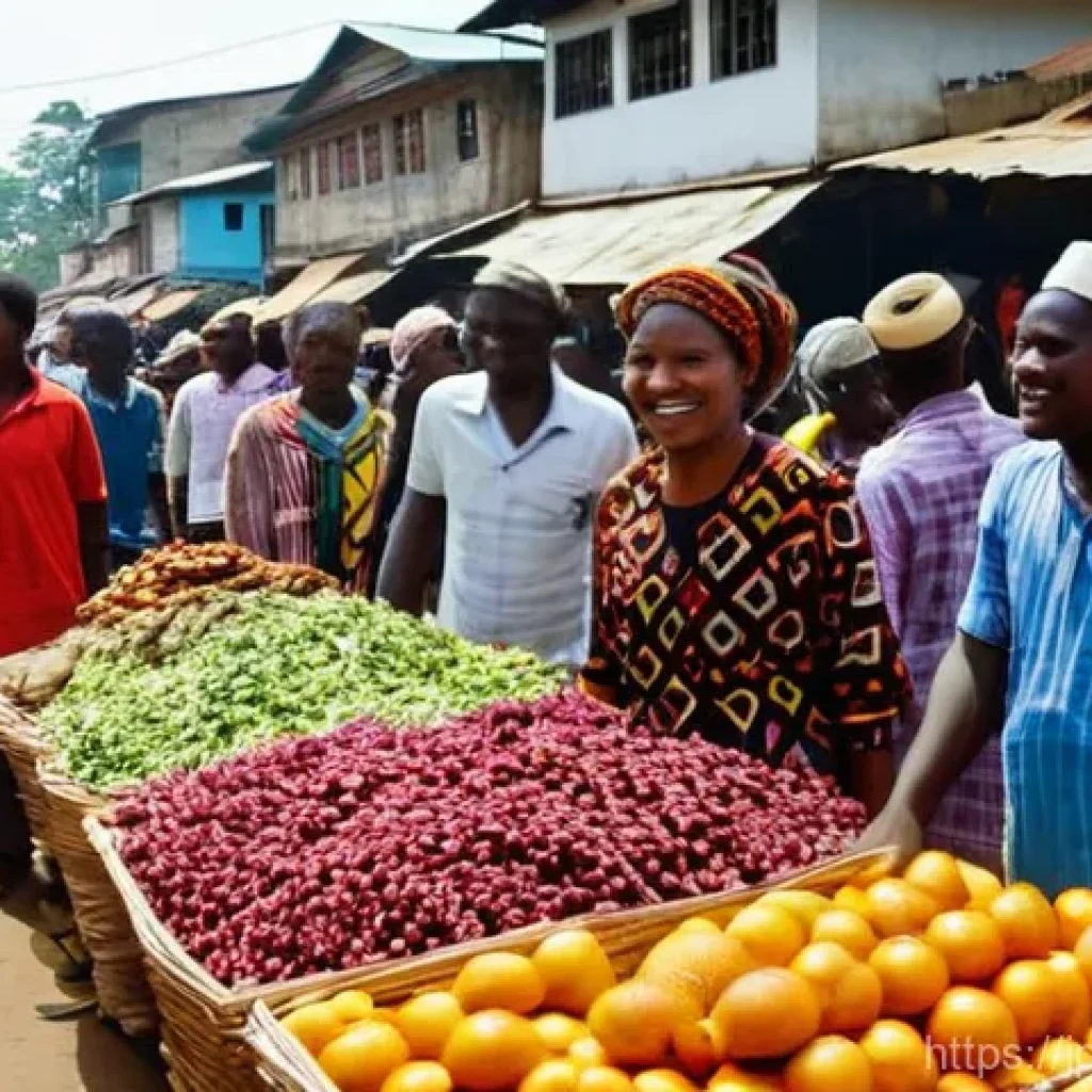 시에라리온 언어와 공용어 - **Prompt:** A bustling and vibrant open-air market in Sierra Leone, showcasing a rich tapestry of cu...