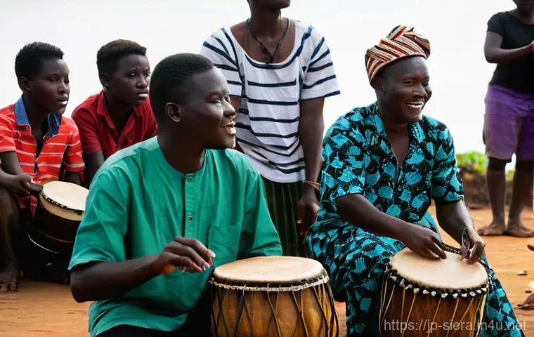 시에라리온 언어와 공용어 - **Prompt:** A heartwarming and educational scene in a sunny Sierra Leonean community setting, possib...