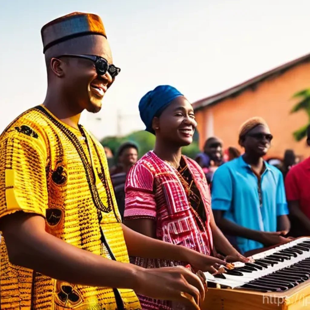 시에라리온 유명 인물 - **Vibrant Sierra Leonean Music Fusion:** A diverse group of Sierra Leonean musicians performing with...