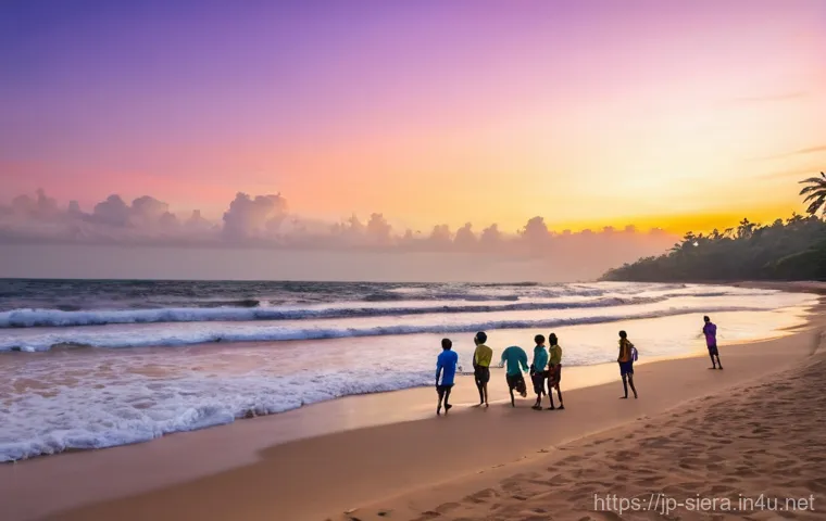 시에라리온 여행 방법 - Image Prompt 1: Serene Sunset on River Number Two Beach, Sierra Leone** 시에라리온 여행 방법 - Image Prompt 1: Serene Sunset on River Number Two Beach, Sierra Leone**